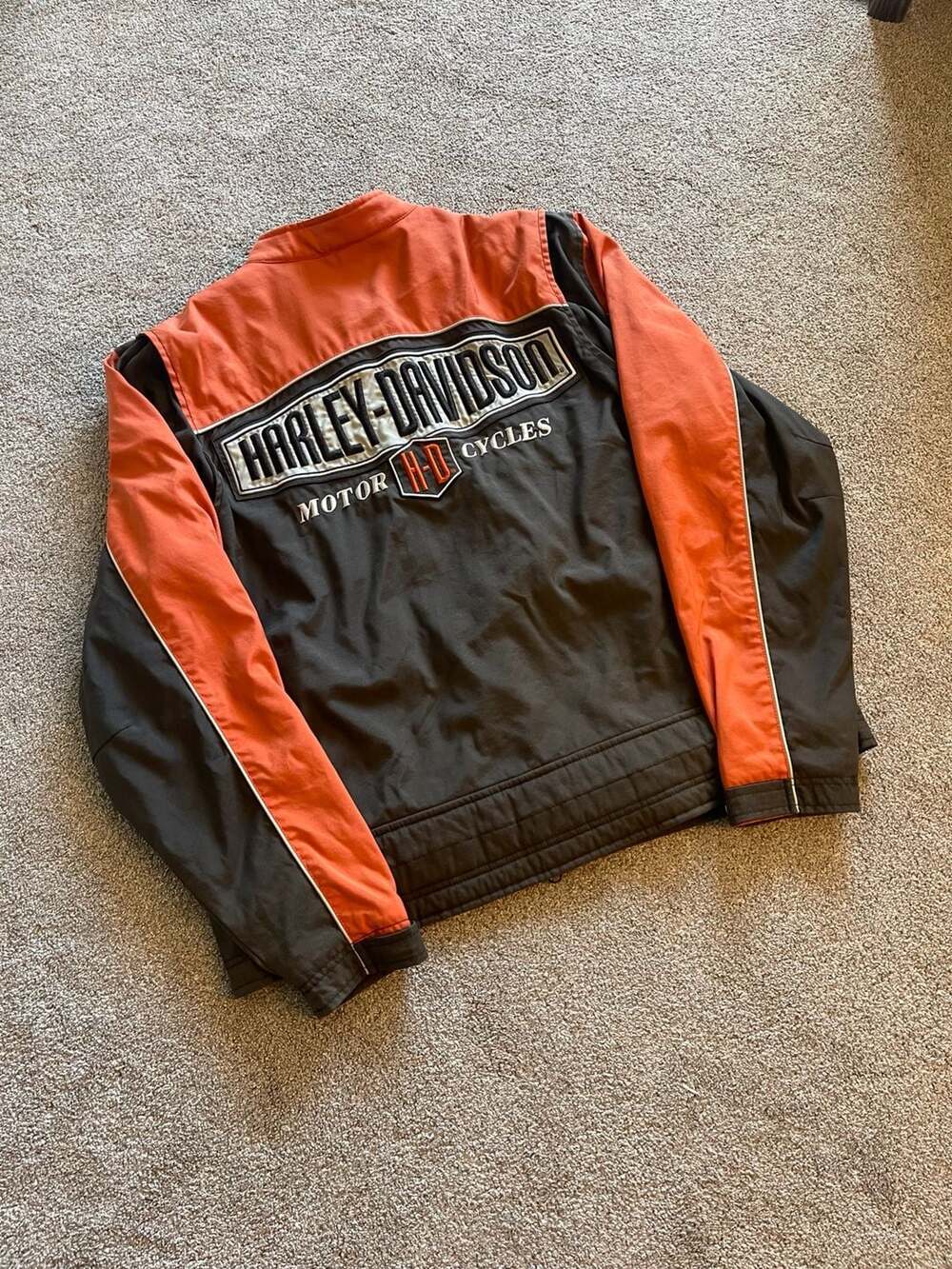 Harley-Davidson Men's Black and Orange Nylon Zip Jacket XL